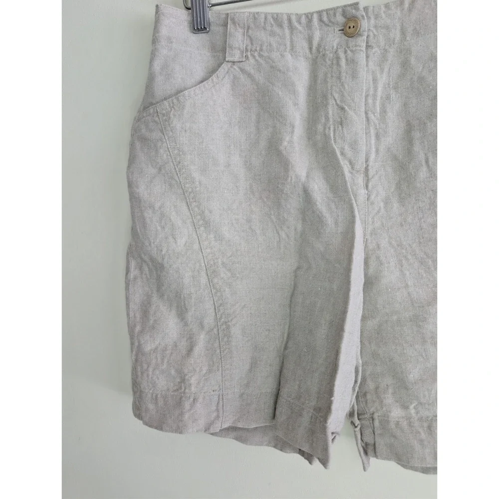 J. Jill Women 12 Oatmeal 100% Linen High‎ Rise Shorts Coastal Neutral Minimalist - Picture 4 of 7